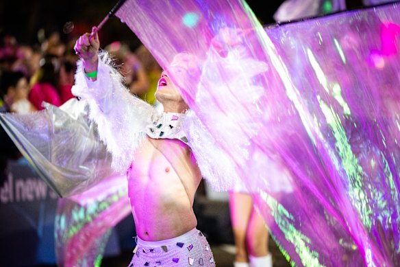 Gossamer flings on the Mardi Gras parade in February.