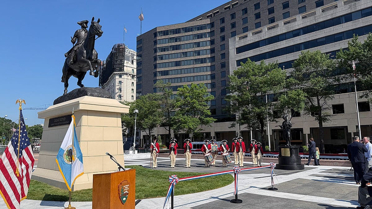 Caesar Rodney statue at Spirit of '76 opening.