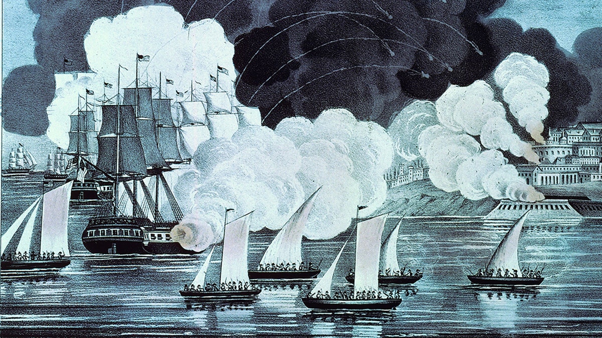 August 1804: Tracers arc in the sky as ships of the U.S. navy bombard Tripoli in an action against a ruler who supported the Tripolitan (Barbary) pirates. The pirates demanded protection money from all ships and the USA decided to go to war to release their hold on the area.