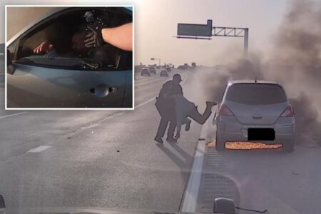 Texas cop saves driver from burning car moments before it goes up in flames, heart-stopping video shows