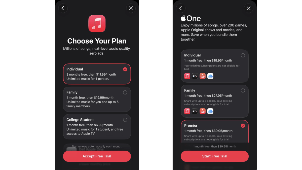 New Apple Music and Apple One subscription tiers