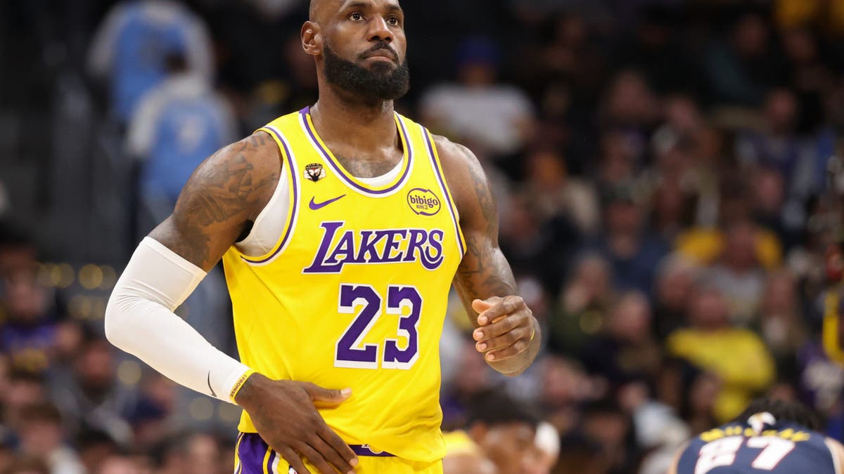 LeBron James looks on during a Lakers game