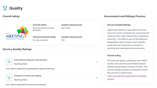 StartingBlocks.gov.au rating website.