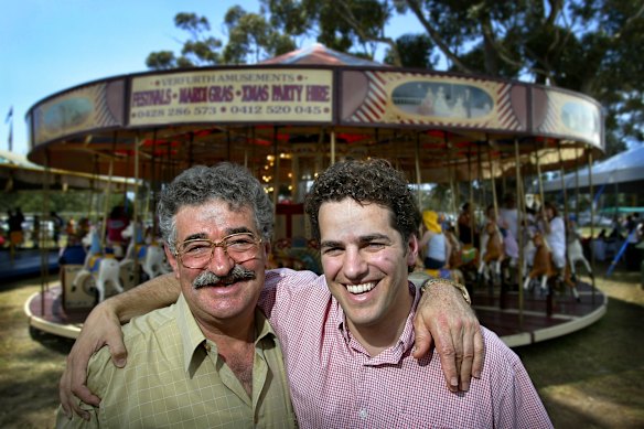 Daniel Grollo and his father Bruno at a Grocon Christmas party in better days. 