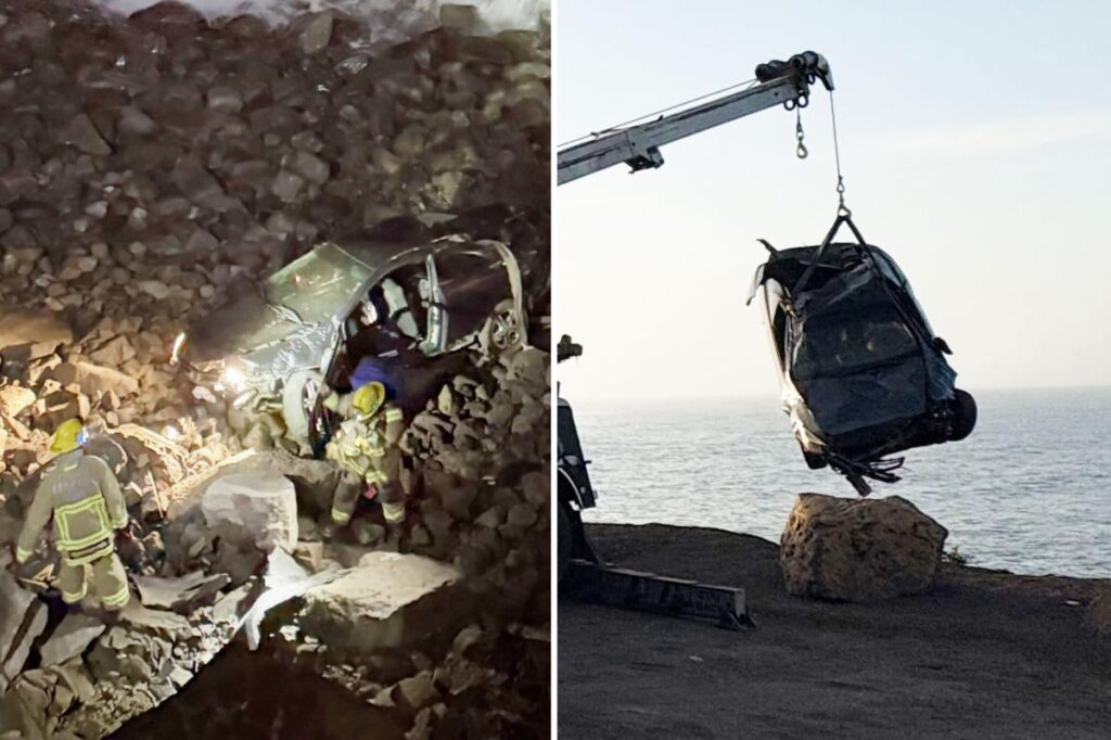 Dramatic footage shows search following California cliffside crash