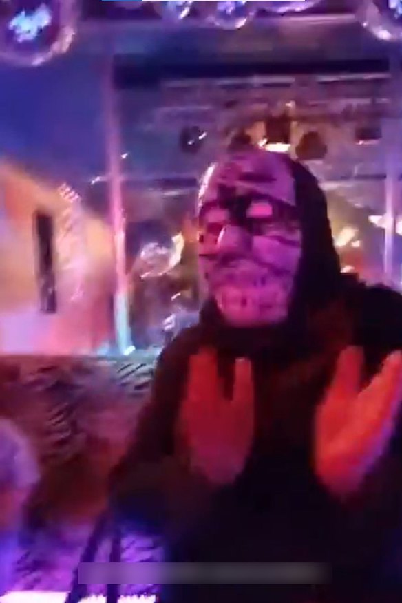 An image from the video of the protest played in court.