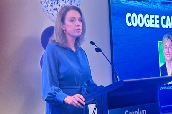 NSW Opposition Leader Kellie Sloane addresses a Coogee campaign launch.