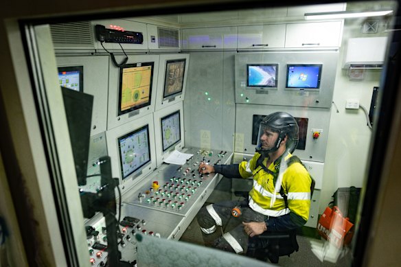 Andrew Jones in the boring machine’s control room.