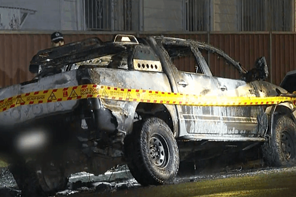 The burnt-out Hilux was discovered hours after the shooting.