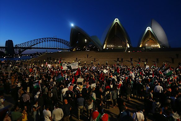 Demonstrators at a rally at the Opera House in October 2023. 