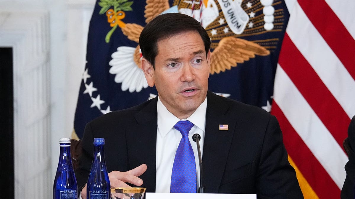 Secretary of State Marco Rubio speaks during a roundtable on the American mining industry with President Donald Trump.