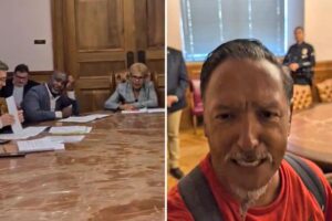 Wild moment LA gadfly storms City Hall meeting and humiliates Karen Bass in front of stunned councilors