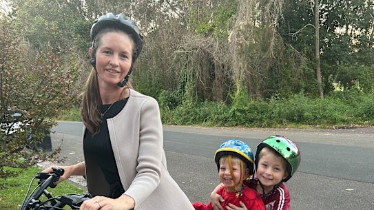 The author and her children on their e-bike