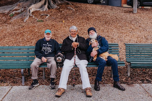 Locals Junior, Godfrey and Trev with dogs Basti and Ruffy.