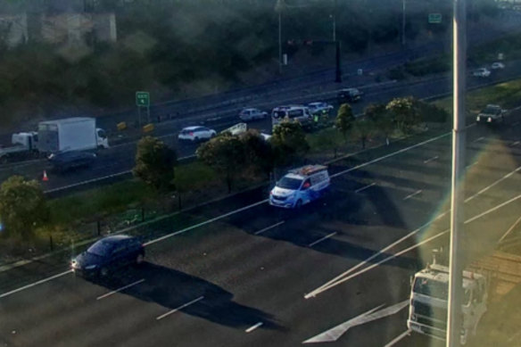 Emergency services swarmed EastLink near the Monash Freeway after a two-vehicle collision.