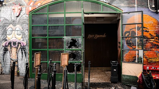 Bar Bambi in the hours after the arson attack on April 25.