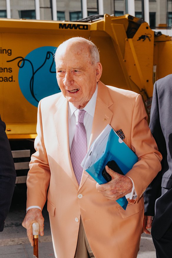 Alan Jones arrives at the Sydney’s Downing Centre Local Court on Tuesday.
