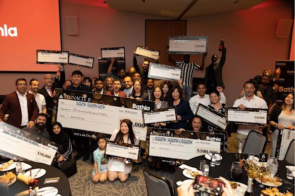 Everything seemed rosy at this Bathla event as the company handed out cheques.