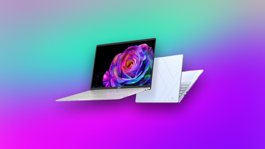 Swift Blade facing front and Swift Blade facing back, side-by-side. They're positioned on a blue and purple CNET background.