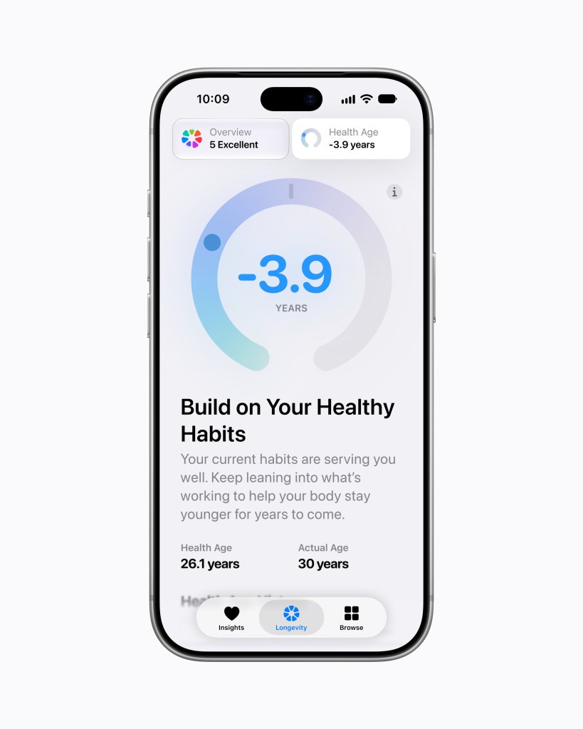 An iPhone showing the Health Age in the Apple Health app.