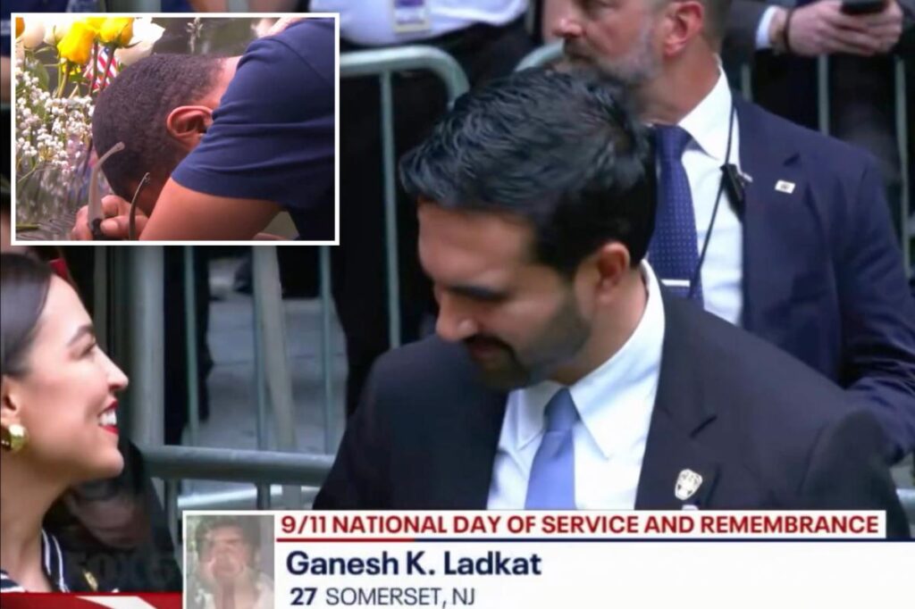 Zohran Mamdani and AOC spotted laughing at 9/11 ceremony while victims’ families weep during reading of names