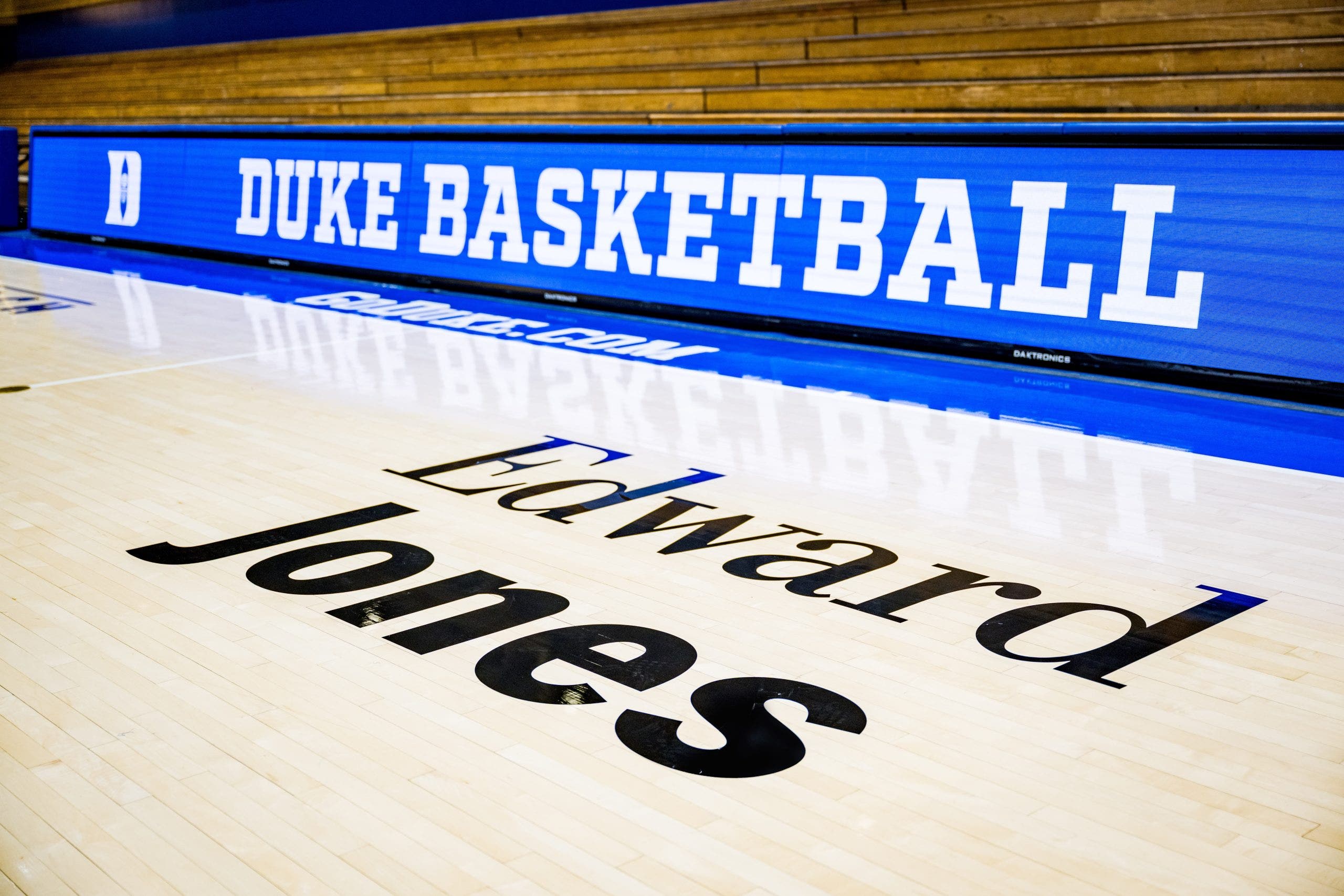 Duke partnered with Edward Jones, allowing the financial services firm to place branding on the floor at Cameron Indoor Stadium. (Photo courtesy of Duke Athletics)