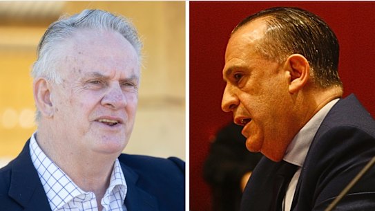 Mark Latham and Peter V’landys, who locked horns during a parliamentary inquiry into the now-abandoned sale of Rosehill Racecourse.