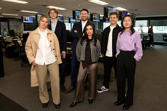 2024 Sydney Morning Herald trainees Frances Howe, Penry Buckley, Nick Newling, Kayla Olaya, Daniel Lo Surdo and Cindy Yin.