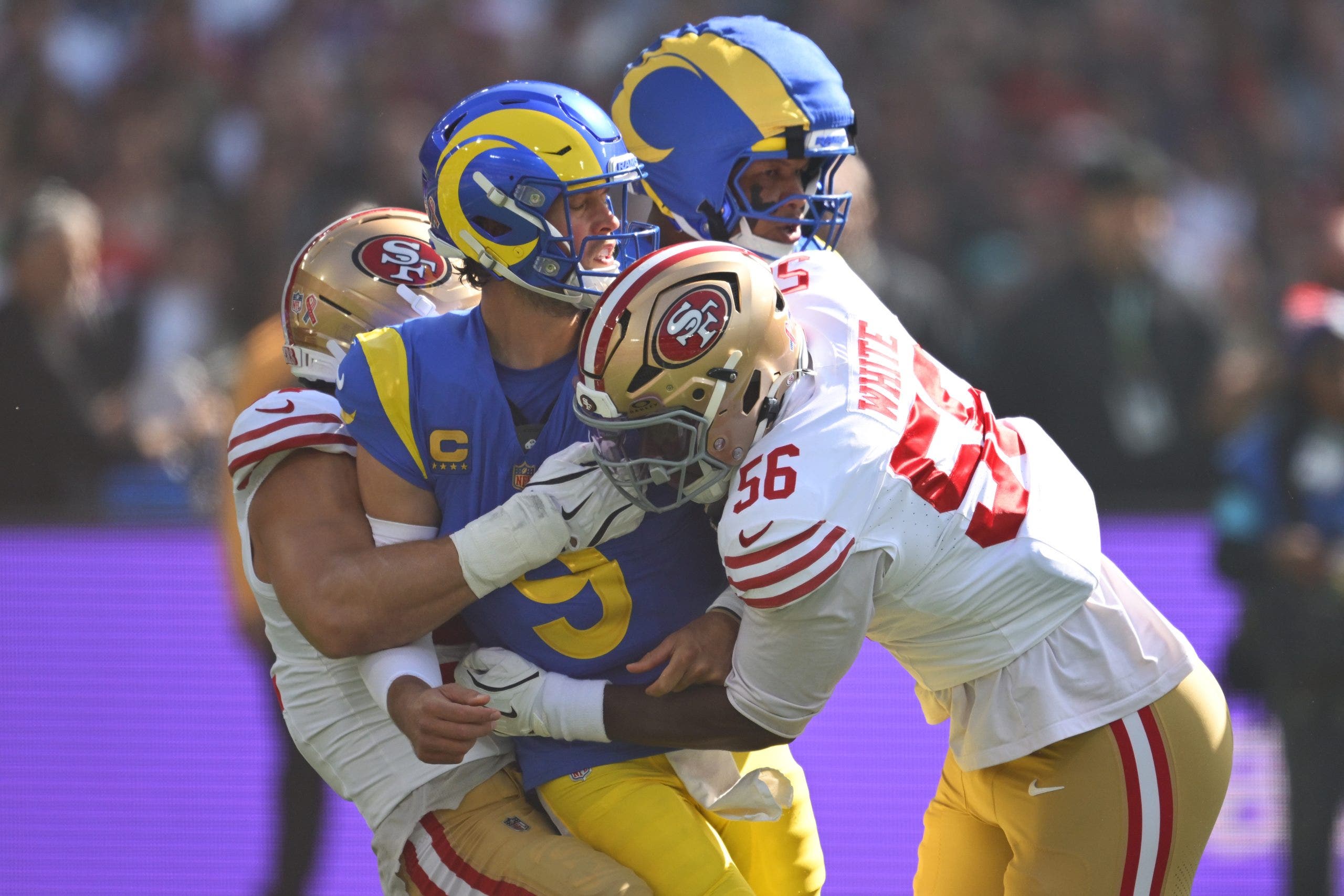 Matthew Stafford did not look like the reigning MVP in Melbourne against the 49ers. (Photo by Quinn Rooney/Getty Images)