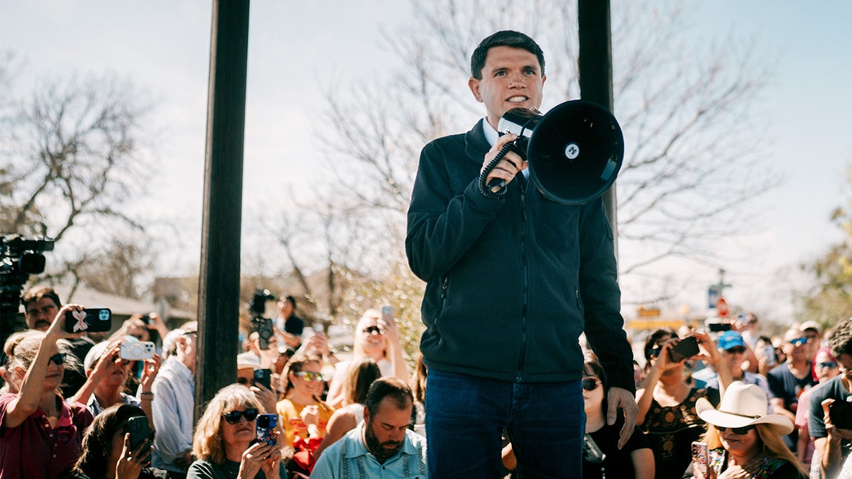 James Talarico speaks at a campaign event