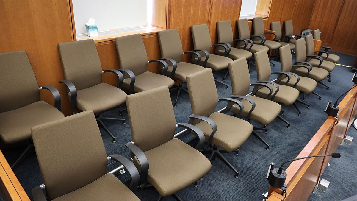 Empty jury box in Plymouth Superior Court during Lindsay Clancy trial